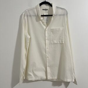 ONS Shirt Mens Medium White Button Up Pocket SS21 M-MWS5150B Cotton Linen Blend